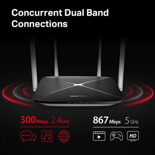 MERCUSYS MERCUSYS AC12, AC1200, 4Port, 300-867Mbps, DualBand, Masaüstü, Megabit, Router