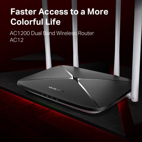 MERCUSYS MERCUSYS AC12, AC1200, 4Port, 300-867Mbps, DualBand, Masaüstü, Megabit, Router