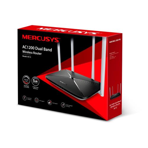 MERCUSYS MERCUSYS AC12, AC1200, 4Port, 300-867Mbps, DualBand, Masaüstü, Megabit, Router