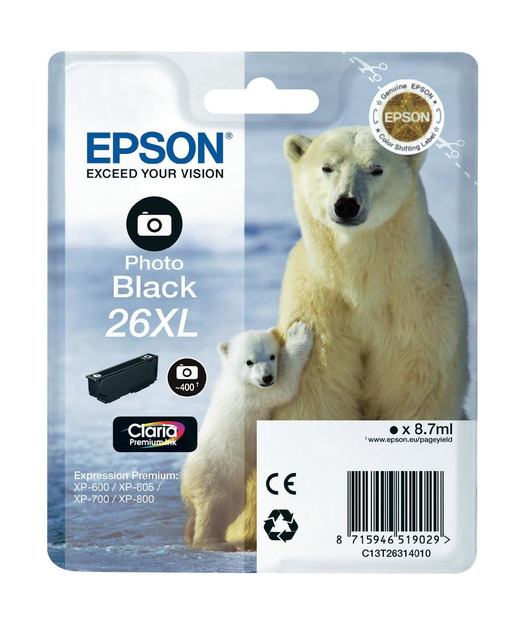 EPSON Singlepack Photo Black 26XL Claria Premium C13T26314020