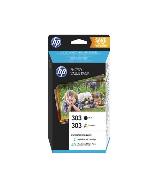 HP 303 PVP BK CMY Mürekkep Kartuş + 40 sayfa  Advanced 10x15 Fotoğraf Kağıdı Z4B62EE