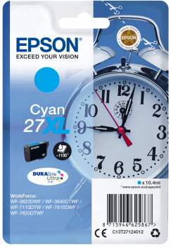 EPSON C13T27124012 SİNGLEPACK CYAN 27XL DURABRİTE ULTRA INK 10 4ml WF3620DWF WF7110DTW WF7610DWF
