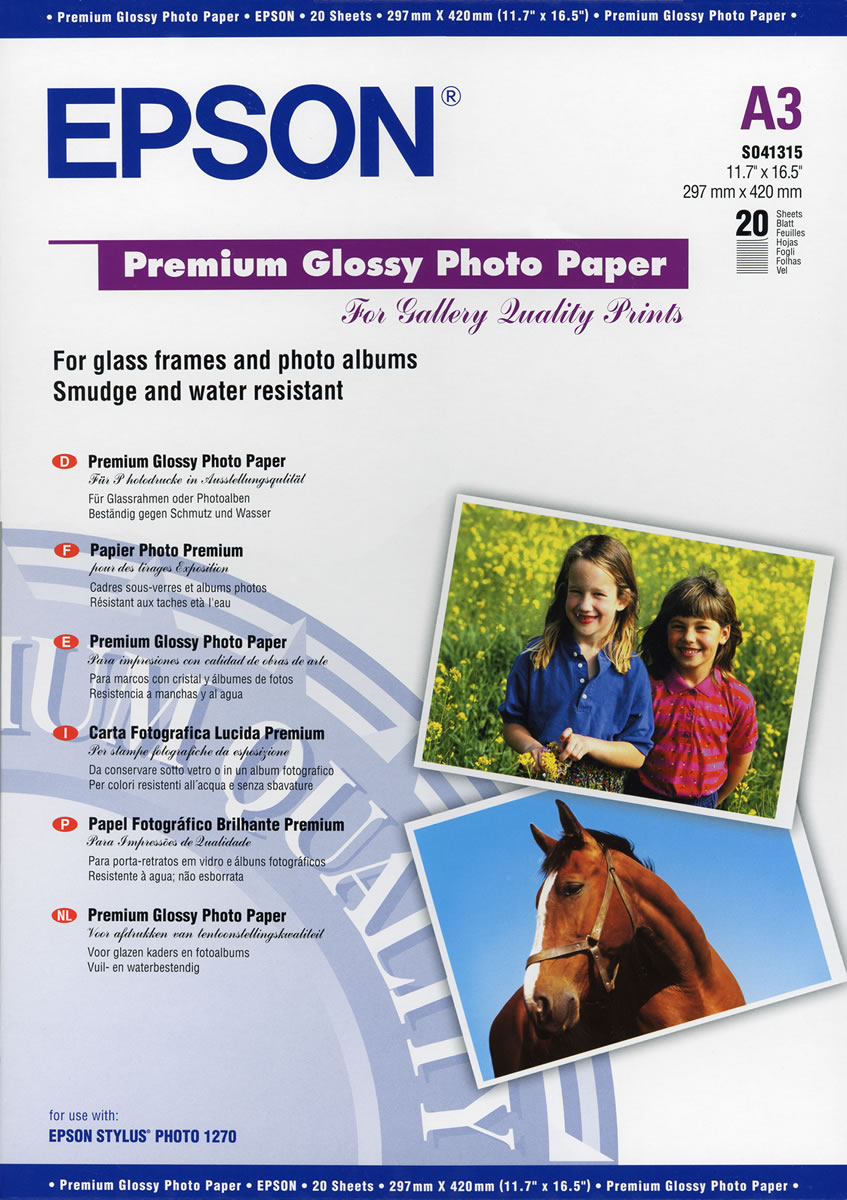 EPSON C13S041315 PREMIUM GLOSSY PHOTO PAPER,A3,20SYF.255G